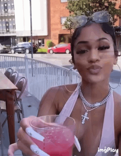 Baddie Girl Pink Drink GIF