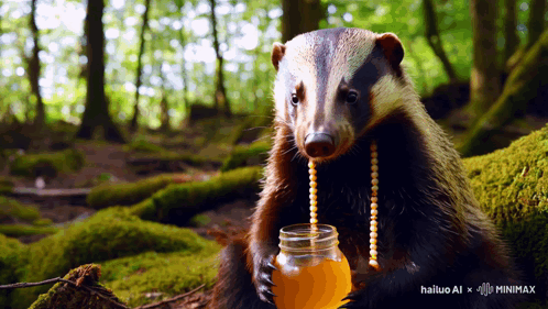 Badger Holding Honey With Bead Necklace