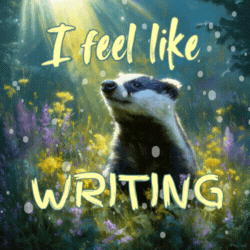 Badger in Field of Flowers With I Feel Like Writing