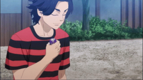 Young Baji Wearing Red Shirt With Black Stripes GIF