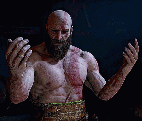Bald Bearded Man Holding Hands Up