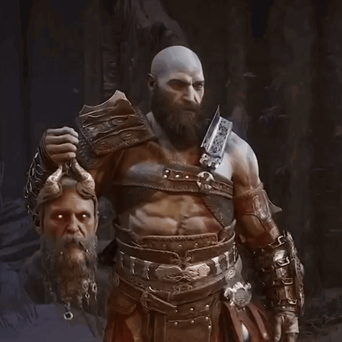 Bald Bearded Man Holding Head