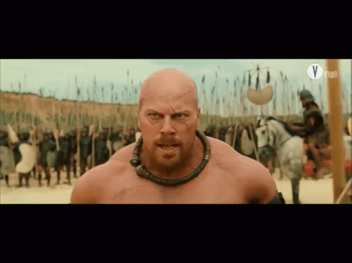 Bald Bearded Man In Front Of Soldiers With Letter V GIF