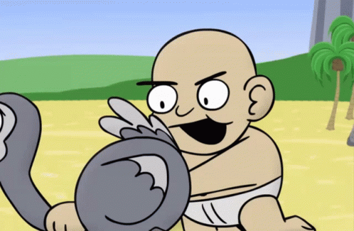 Bald Cartoon Holding Snake GIF