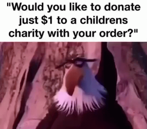Bald Eagle Asking To Donate $1 To Children's Charity GIF