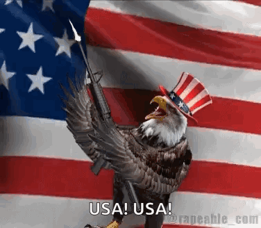 Bald Eagle in Uncle Sam Hat Holding Gun