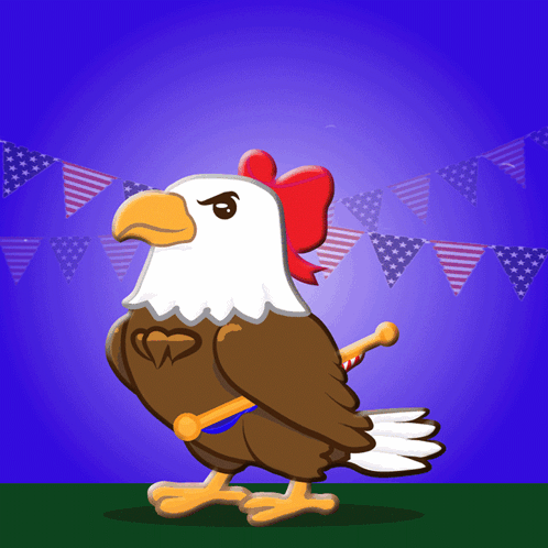 Bald Eagle With Heart on Chest Holding Flag