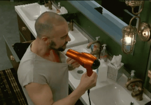 Bald Guy Using Dry Heat Blower GIF