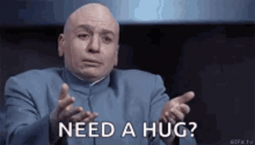 Bald Man in Blue Suit Asking for a Hug