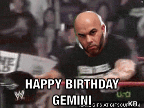Bald Man in Boxing Ring Happy Birthday Gemini