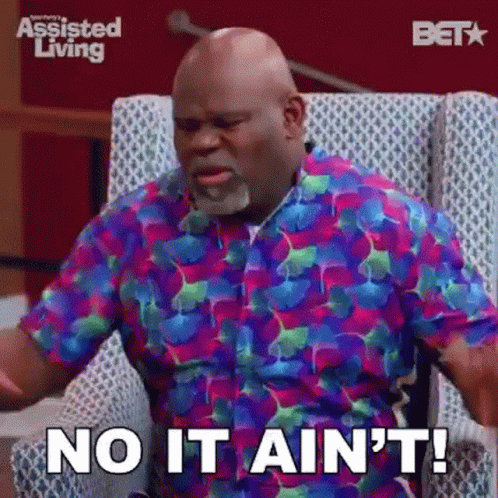 Bald Man in Colorful Chair Saying No It Ain't