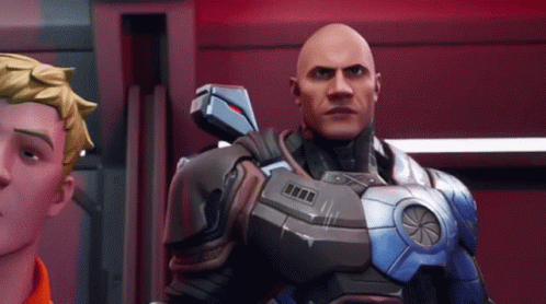 Bald Man In Futuristic Suit Next To Man In Orange Shirt GIF