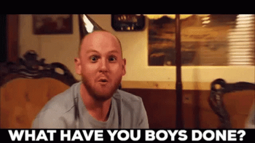 Bald Man in Party Hat Asking What Have You Boys Done