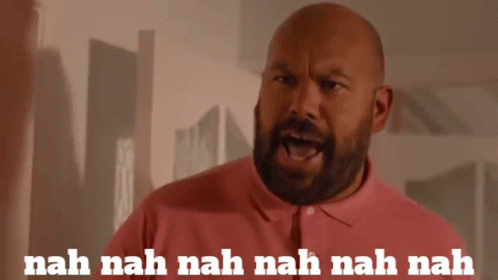 Bald Man in Pink Shirt Saying Nah Nah Nah