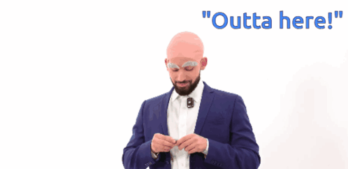 Bald Man in Suit Fake Beard Outta Here