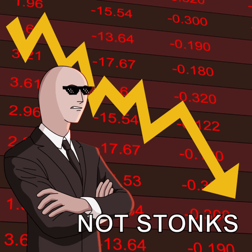 Bald Man in Suit With Stock Chart Saying Not Stonks