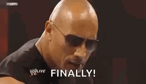 Bald Man in Sunglasses Saying Finally