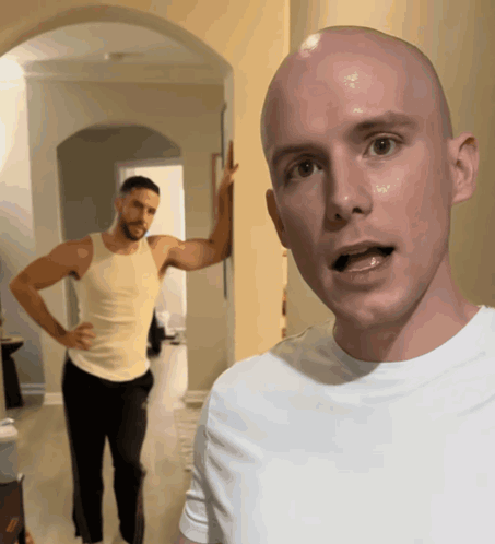 Bald Man In White Shirt Before Bald Man GIF