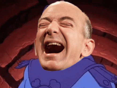 Bald Man Laughing with Mouth Wide Open