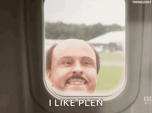 Bald Man Mustache Smiling Plane I Like Plen