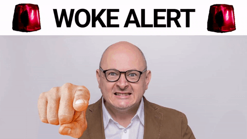 Bald Man Pointing With Woke Alert GIF