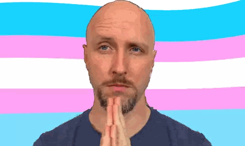 Bald Man Praying With Transgender Flag