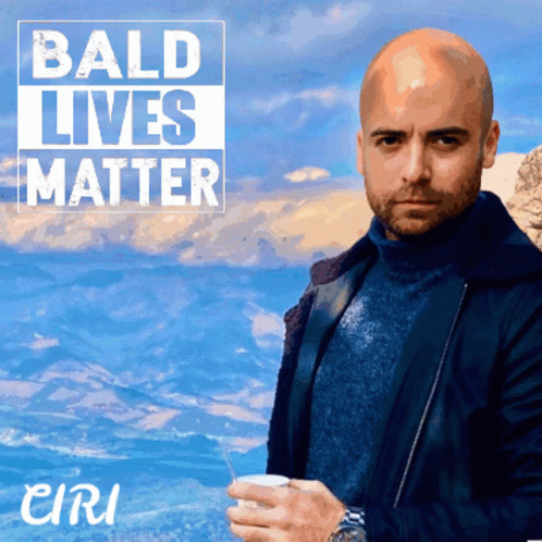 Bald Man Standing Under Bald Lives Matter