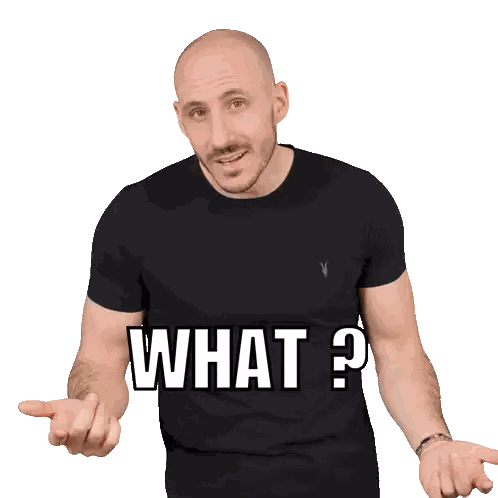 Bald Man Wearing Black Shirt Saying What