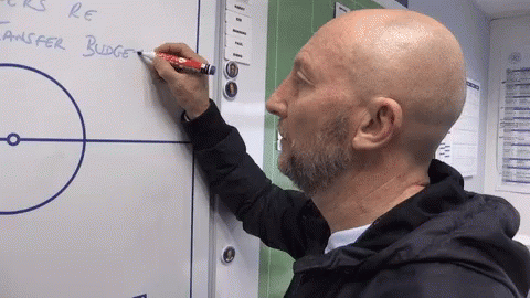 Bald Man With Beard Writing Transfer Budget on Whiteboard