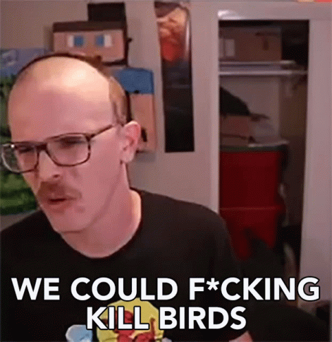 Bald Man With Glasses and Mustache Talking About Killing Birds
