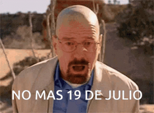 Bald Man with Glasses Saying No Mas 19 de Julio