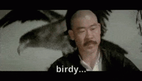 Bald Man With Mustache Saying Birdy To Eagle Painting GIF