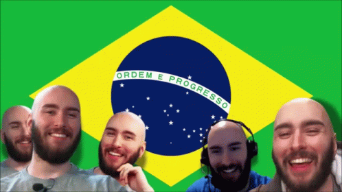 Bald Men Smiling with Brazilian Flag