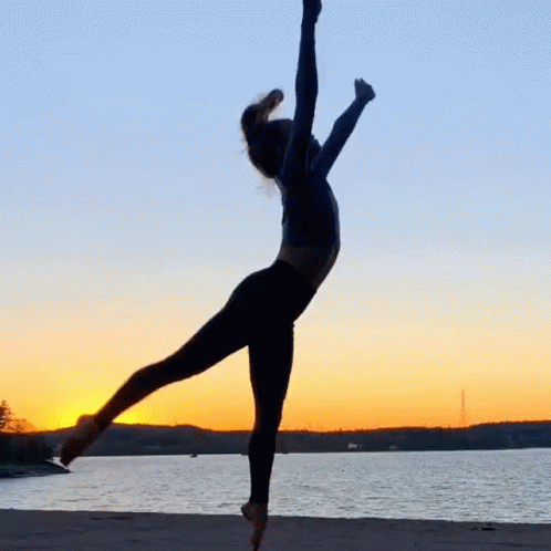 Ballerina Woman Beach Sunset Silhouette GIF