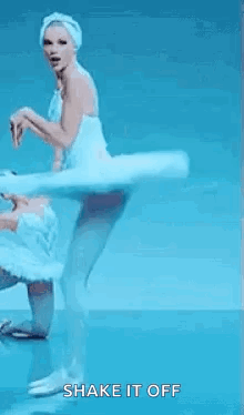 Ballerinas Dancing On Blue Background Holding Hands GIF