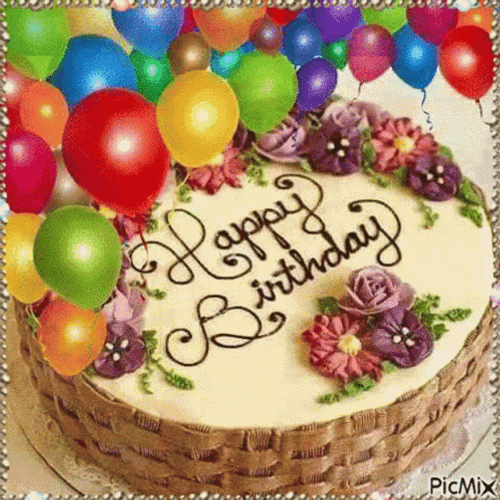 Balloon Flower Cake Happy Birthday GIF