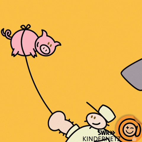 Balloon Pig Flies Attached To Rope GIF