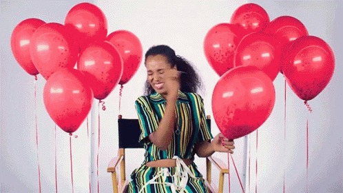 Balloon Pop Confetti Funny Girl Shocked GIF