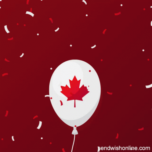 Balloon With Maple Leaf Surrounded By Confetti GIF