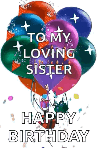 Balloons Flying With Happy Birthday Sister GIF