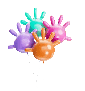 Balloons Shaped Like Hands Floating