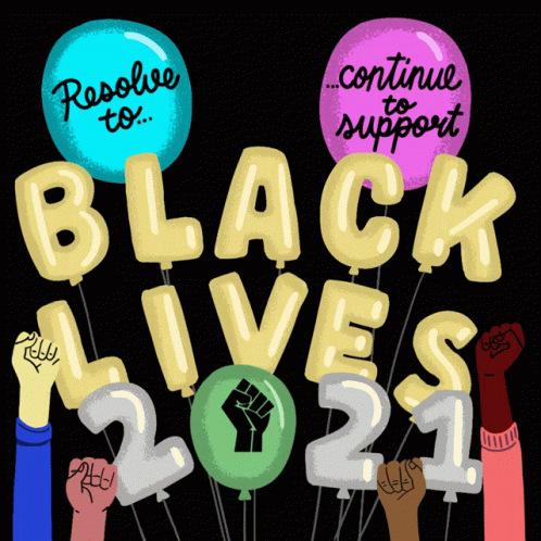 Balloons That Say Resolve To Continue To Support Black Lives 2021 Are Displayed GIF