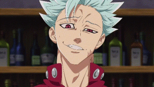 Ban From The Seven Deadly Sins Is Smiling In Front Of A Shelf Of Bottles GIF