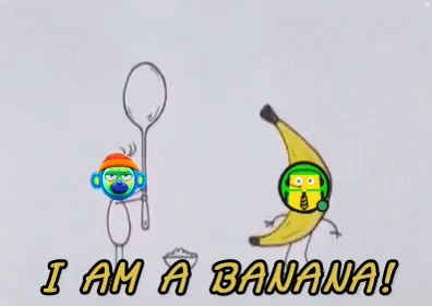 Banana And Spoon Saying I Am A Banana GIF