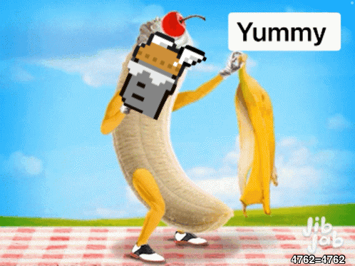Banana Holding Milkshake With Cherry Saying Yummy