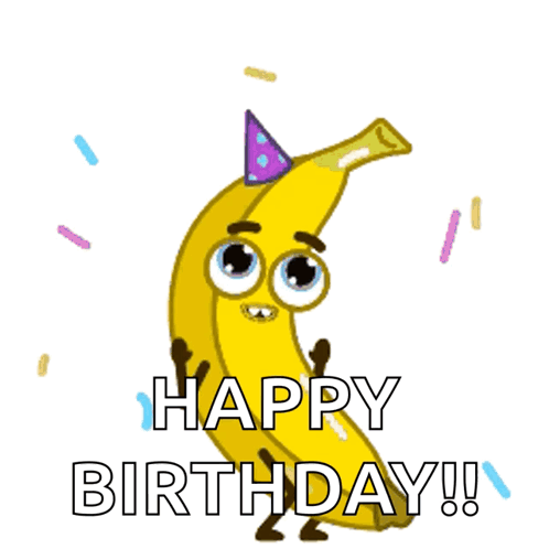 Banana in Party Hat Saying Happy Birthday