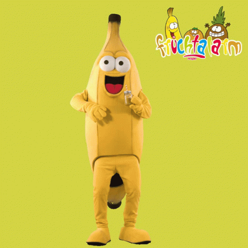 Banana Mascot Standing in Front of Fruchaland