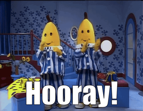 Banana Mascots in Pajamas Hooray