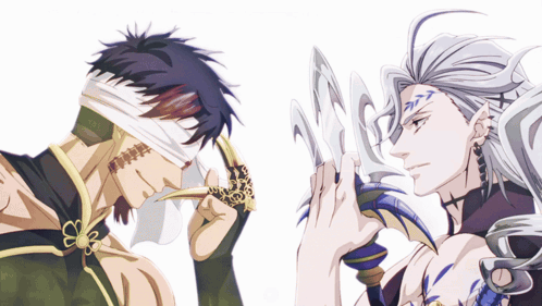 Bandaged Man Looking at Man With Sword