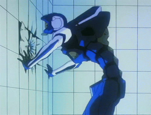 Eva 00 Banging Head On Wall GIF